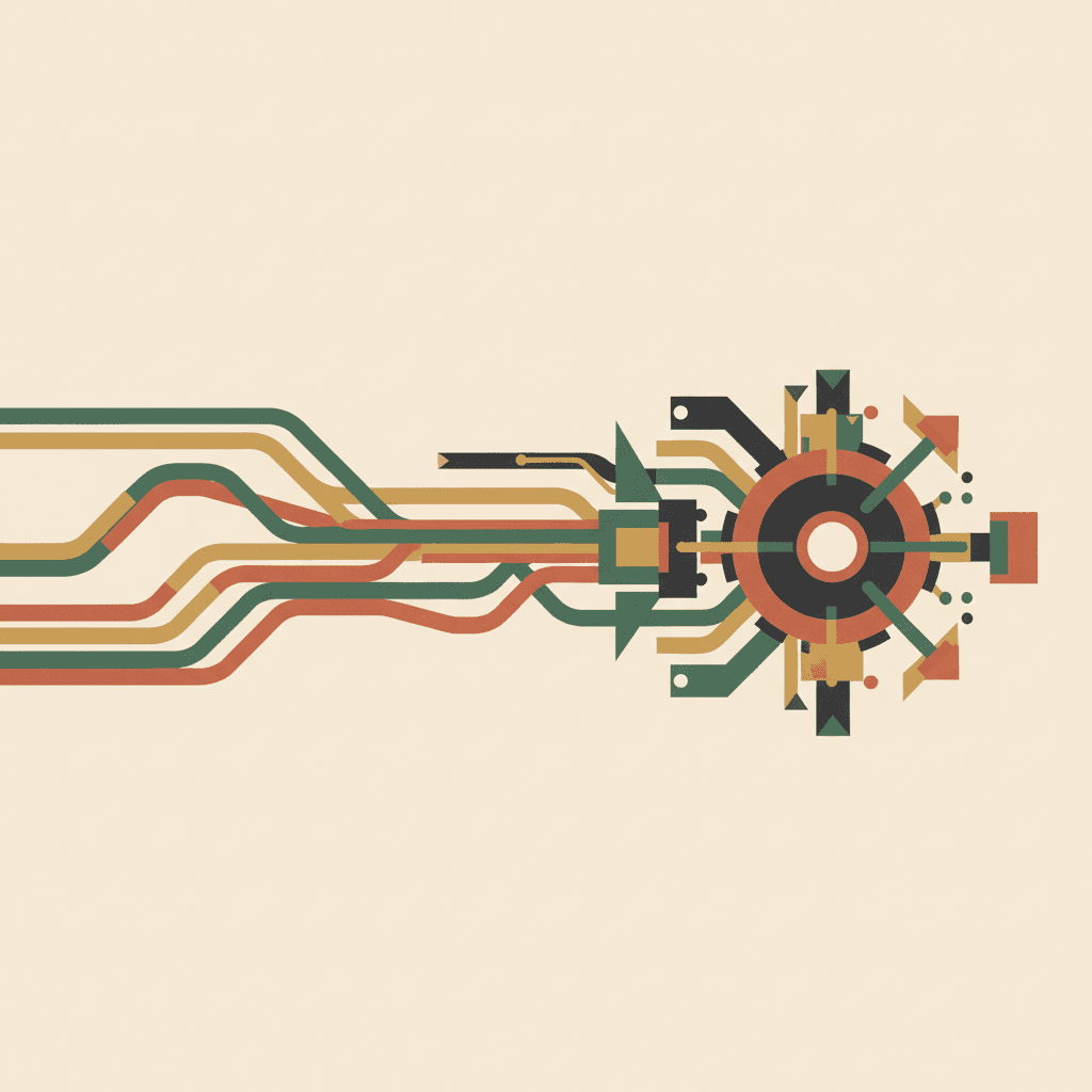 Abstract growth infrastructure visual with converging data pathways.